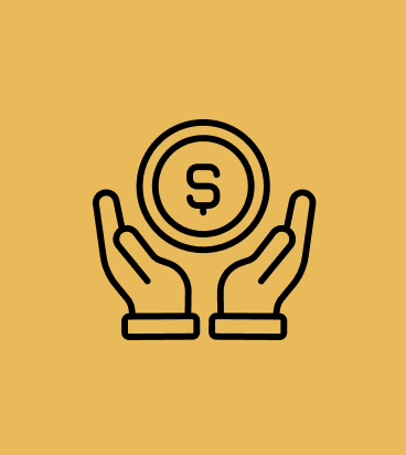 Hands holding a coin icon.